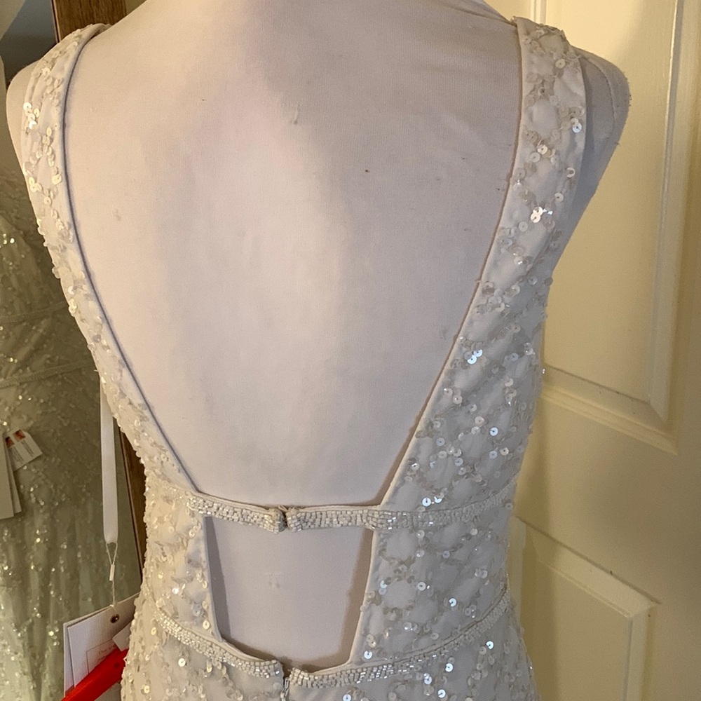 Mac Duggal White Beaded V-Neck Maxi Dress - Picture 12 of 14